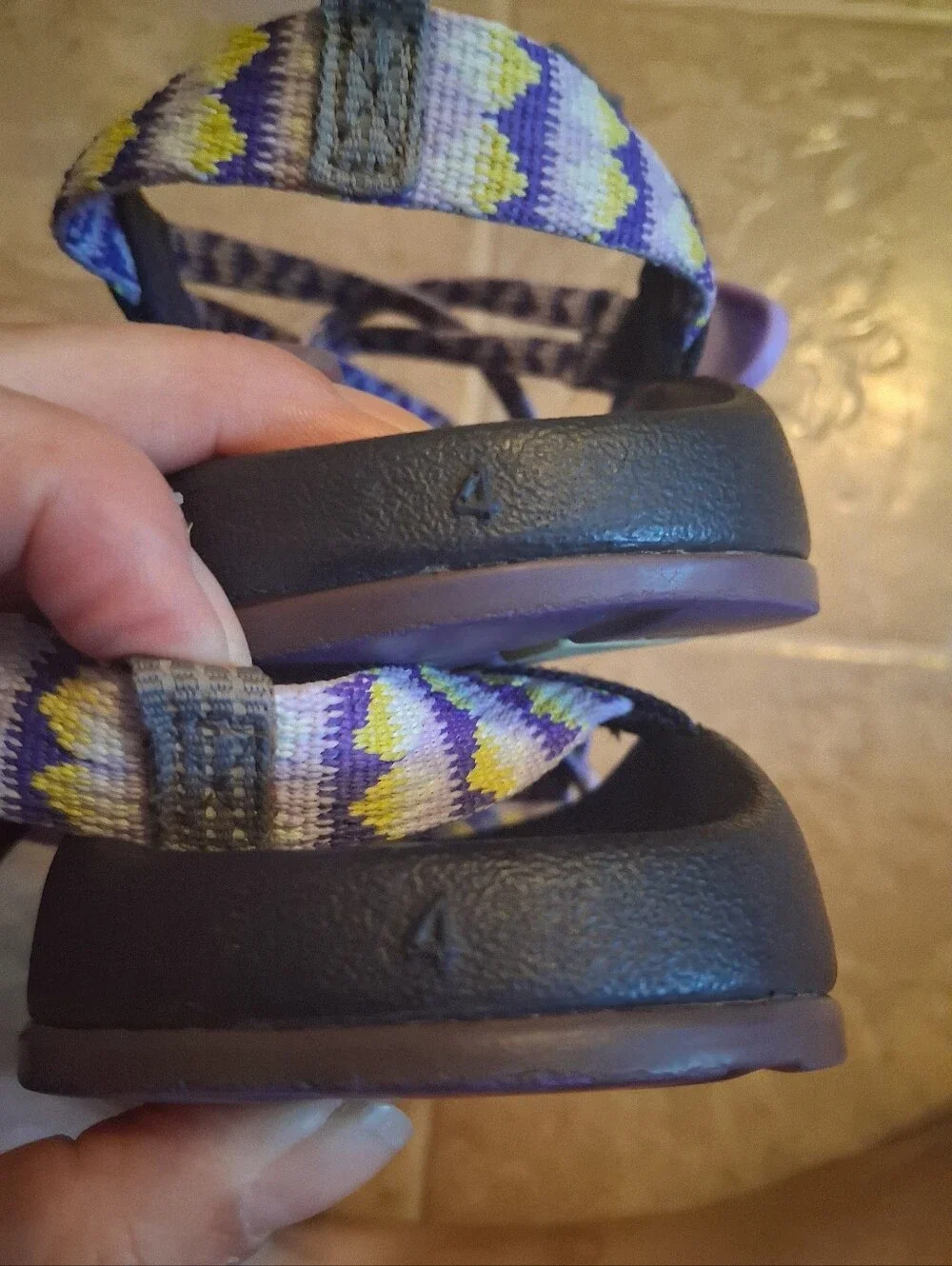 Chaco Kids Sandals Purple Yellow Patterned Straps